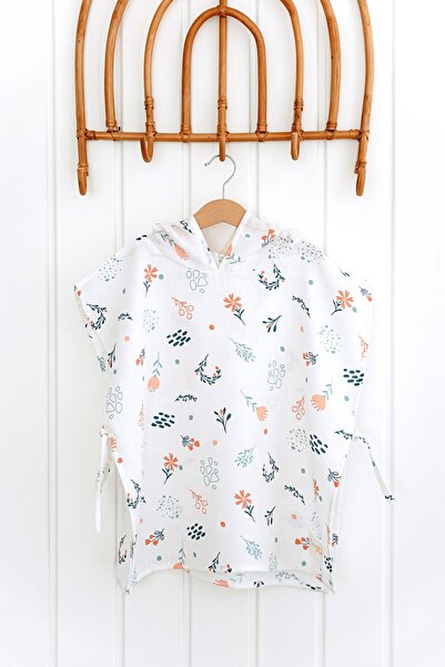 ESTİ Baby Kapşonlu Müslin Panço %100 Pamuk Bebek / Çocuk Plaj Havlusu / Bornozu