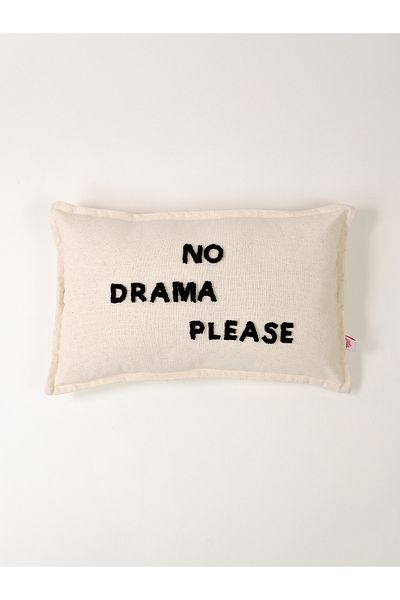 Galia Tasarım Λευκό Punch Washed Throw Κάλυμμα Μαξιλαριού - No Drama Motto