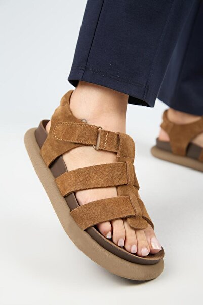 Manijero Capra Women's Genuine Leather Scarf Velcro Tan Sandals