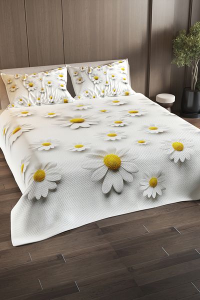 MonoHome Pique Set Cotton Double Jacquard Woven Bedspread Daisy
