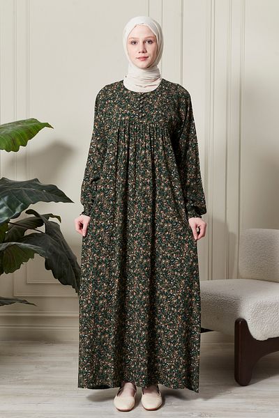fistan Shirring Robadan Μπροστινά κουμπιά από ύφασμα βισκόζης Φόρεμα προσευχής για μητρικό φόρεμα