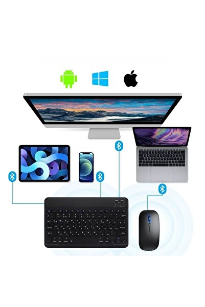 Zineets Kablosuz Şarjlı Bluetooth Pembe Klavye Mouse Seti Ultra Slim Tablet Telefon Windows Uyumlu