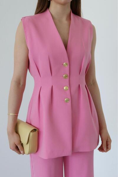 Ekim Store Gathered Buttoned Blazer Vest Jacket