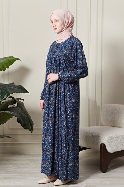 fistan Shirring Robadan Μπροστινά κουμπιά από ύφασμα βισκόζης Φόρεμα προσευχής για μητρικό φόρεμα