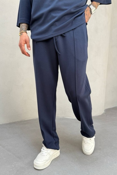 MADZEYMODA بنطال رياضي رجالي من قماش Oyaho باللون الأزرق الداكن وفضفاض KE-7012