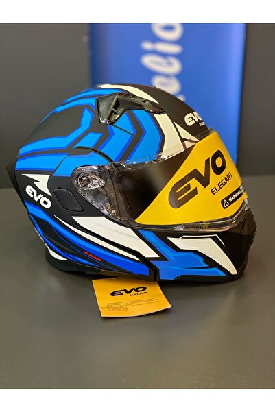 EVO ELEGANT Evo çene açılır mavi beyaz güneş vizörlü ce belgeli kask