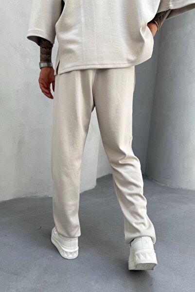 MADZEYMODA Ανδρικό παντελόνι Jogger από ύφασμα Oyaho σε μπεζ χρώμα φαρδύ KE-7012