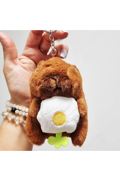 ABYZ Capybara Plush Keychain Toy for Children +3 Years 11 cm Brown with White Flower Cute and Fun