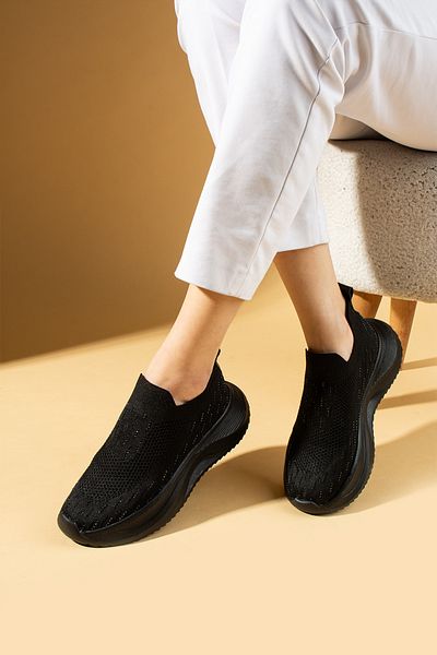 Pembe Potin Women's New Season Black Black Stylish Sneaker Lace-Up Daily Comfortable Sole Shoes