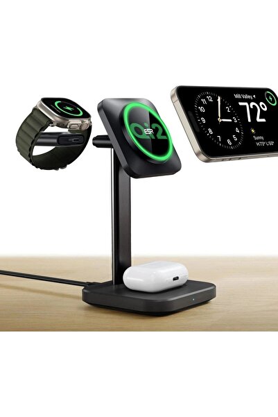 ESR Halolock Qi2 3 In 1 Iphone + Airpods + Apple Watch Magsafe Şarj Standı Siyah - Apple Mfm Lisans