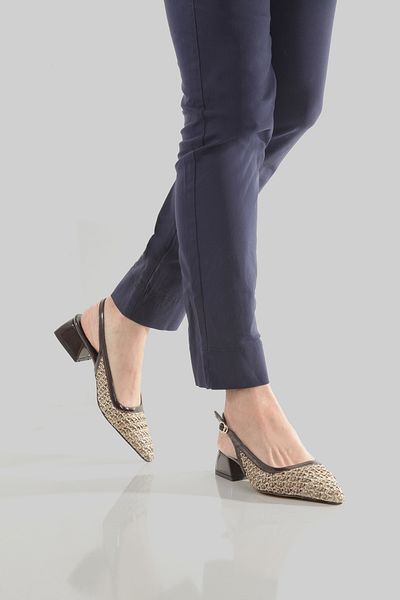 BOBx Nude Color Open Back Pointed Toe Mary Jane Summer Straw Slingback Heeled Shoes