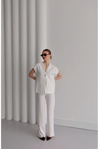 Ekim Store Gold Buttoned Vest Trousers Double Blazer Set