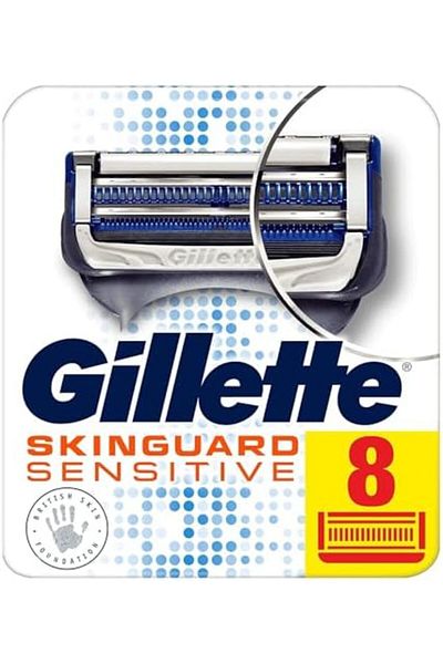 Gillette SkinGuard Sensitive Razor Blades Men, Pack of 8 Razor Blade Refills with Precision Trimmer,