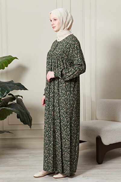 fistan Shirring Robadan Μπροστινά κουμπιά από ύφασμα βισκόζης Φόρεμα προσευχής για μητρικό φόρεμα