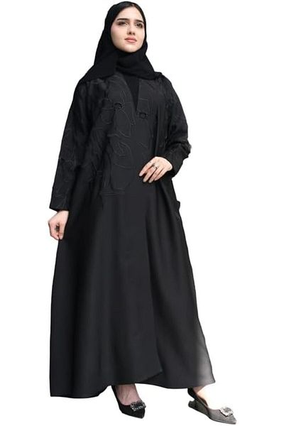 HAWRAA Black Abaya with Elegant Embroidery