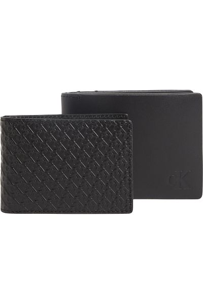 Calvin Klein Men Black Pack of 2 Gift Bifold Aop Wallet