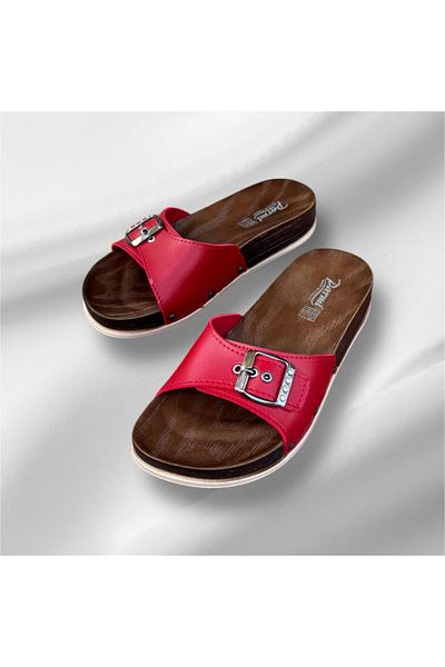 PARMİ Parmi Women's Red Single Buckle Comfort Sole Slippers