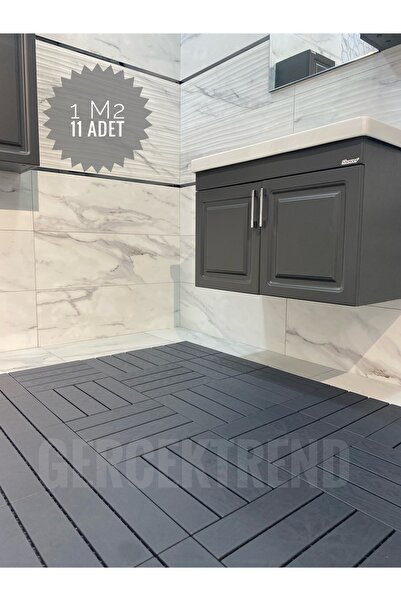 Gerçektrend 11'li Bahçe Balkon Teras Zemin Döşemesi Banyo Paspası Sert Plastik Dış Mekan Karosu Antrasit