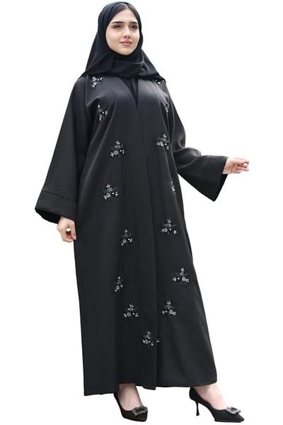 HAWRAA Embroidered and Decorative Abaya in Green, Blue, and Multicolored Crystal