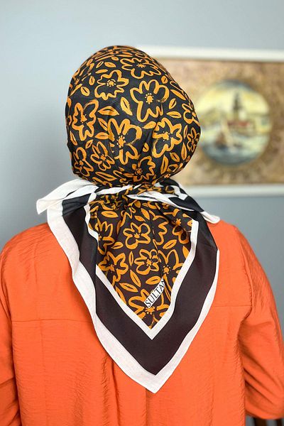 Sultan Eşarp Φουλάρι Sultan Fresh Cotton - Απλό μοτίβο λουλουδιών - SFE002-05 - Μαύρο, Πορτοκαλί