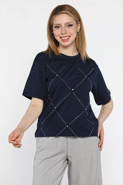 GÜLSELİ Navy Blue Stone Women's T-Shirt