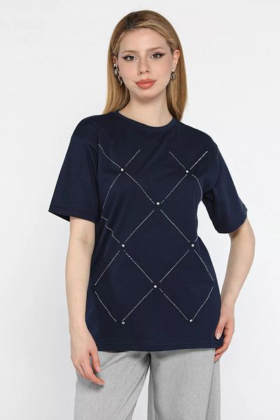 GÜLSELİ Navy Blue Stone Women's T-Shirt