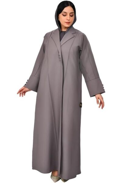 HAWRAA Gray Blazer Abaya with Decorative Buttons on Abaya and Sleeves