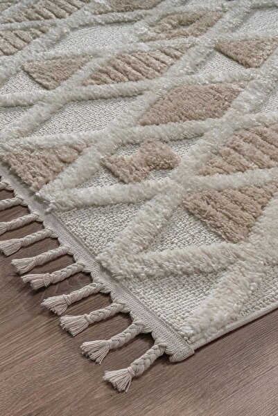 SİMEREV HALI HOME CONSEPT Bukle Dokuma Yumuşak Halı Salon Oturma Odası Mutfak Yatak Odası Yolluk Kilim Krem Bej