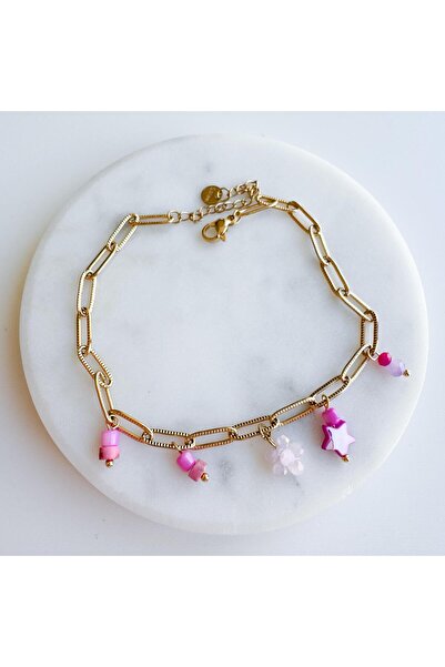 Venus Design الصلب الوردي الخرزة خلخال