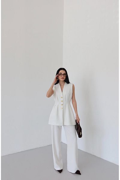 Ekim Store Gathered Buttoned Blazer Vest Jacket