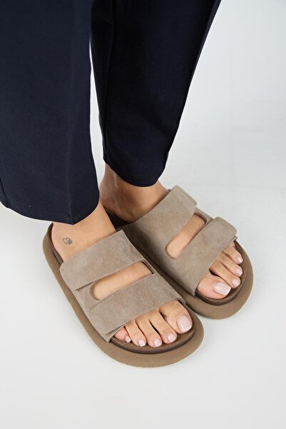 Manijero Lillo Women's Genuine Leather Double Velcro Mink Slippers