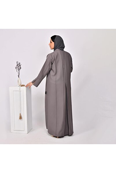 HAWRAA Gray Blazer Abaya with Decorative Buttons on Abaya and Sleeves