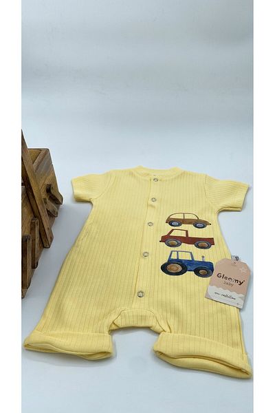Gleamy Bebe Kids Cute Toy Vehicles Pattern Snap Fastener Short Sleeve Shorts (Jumpsuit) 100% Cotton