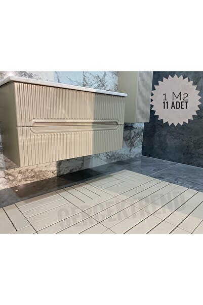 Gerçektrend 11'li Bahçe Balkon Teras Zemin Döşemesi Banyo Paspası Sert Plastik Dış Mekan Karosu Krem