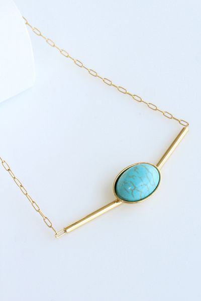 Leo'Stone Horizontal Turquoise Stone Women's Steel Necklace