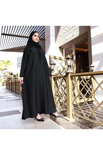HAWRAA Black Abaya with Elegant Embroidery