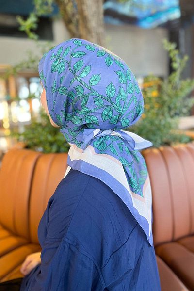 Sultan Eşarp Φουλάρι Sultan Fresh Cotton - Μοτίβο φύλλων - SFE006-01 - Indigo, Πράσινο
