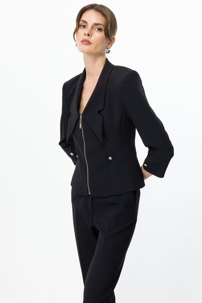 Ekol Front Zippered Ornamental Button Jacket