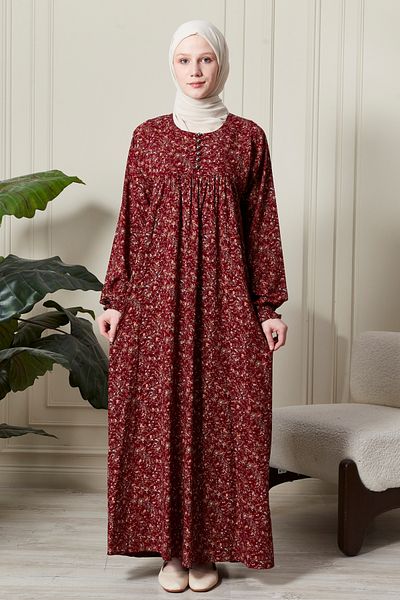 fistan Shirred Robadan Buttoned Front Viscose Fabric Tesseture Clothing Mother Dress Prayer Dress