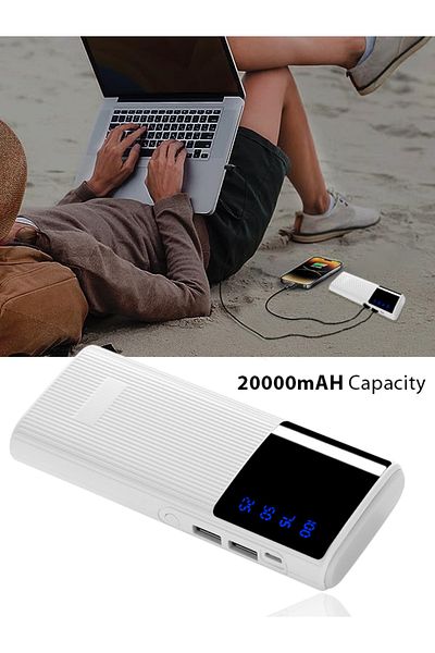 MACON 20000mAh Power Bank – Strong Capacity, with LED Light, Fast Charging Portable Battery – White