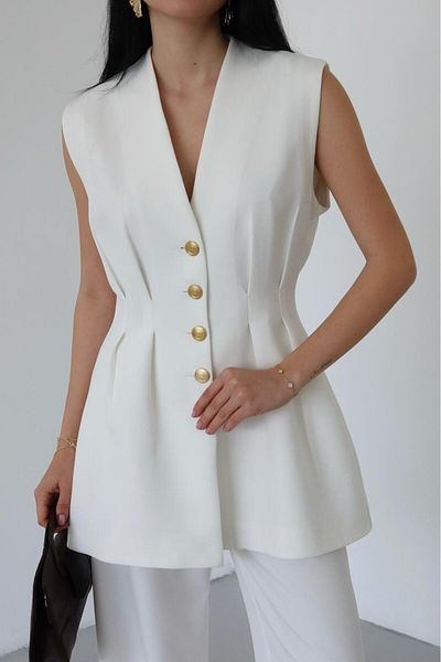 Ekim Store Gathered Buttoned Blazer Vest Jacket