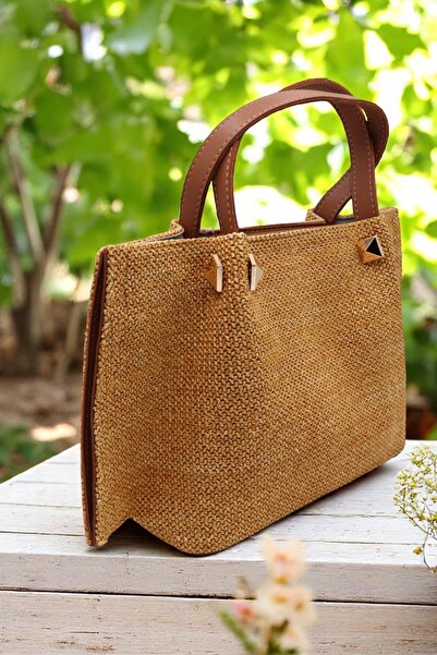 Aksesuar Trend Straw Bag - Hand and Shoulder Bag, Knitted Detail