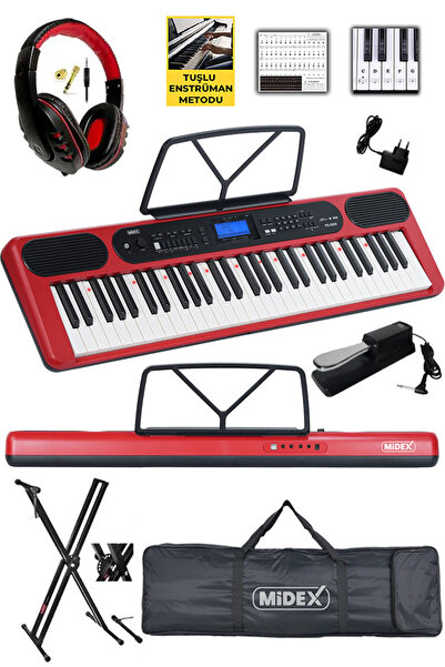 Midex PS-5200RD-HSS Pro Org 61 LED Işıklı Tuş Hassasiyetli Bluetooth Midi Kulaklık Stand Sustain