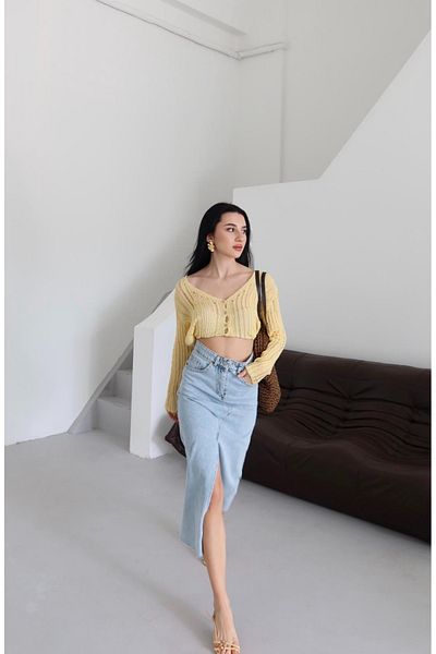 Ekim Store Fusta lungă din denim cu fante