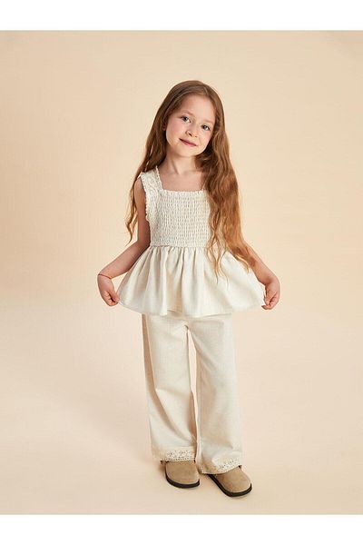 LC Waikiki Lcw Kids Linen Look Girl's Blouse and Pants 2 Piece (S5)