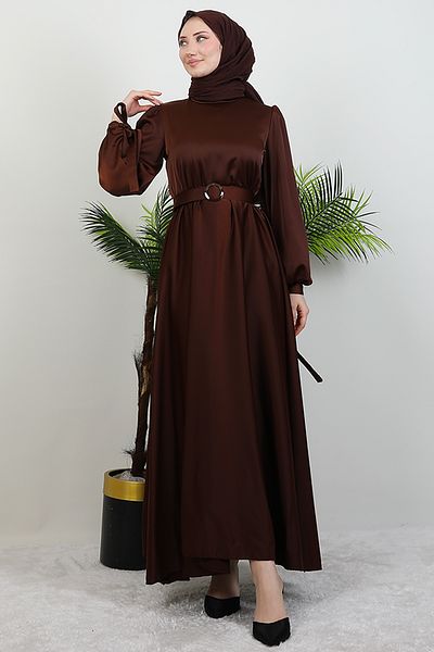 GİZ AGİYİM Φόρεμα με ζώνη από σατέν Bitter Brown