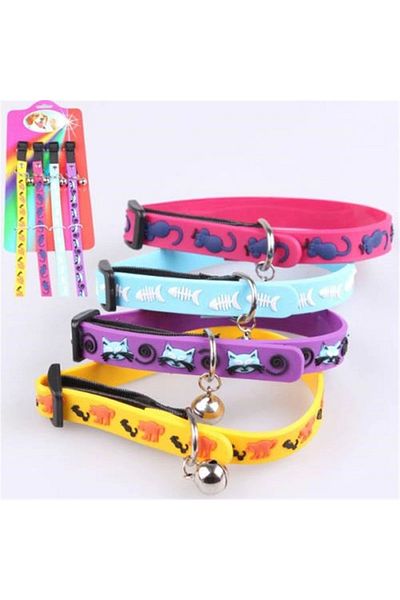 STOREMAX Cute Colorful Silicone Cat Dog Collar with Rattle Bell (5047)
