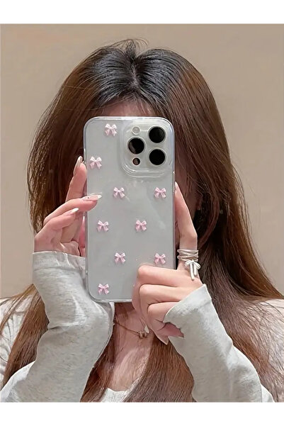 KVK PRİVACY Apple iPhone 15 Pro Compatible Case Pink Bow Shockproof Soft Silicone Cover