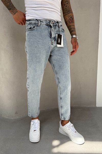 MADZEYMODA Ice Blue Boyfriend Mold Snow Wash Ύφασμα τζιν Ανδρικό τζιν παντελόνι KE-420