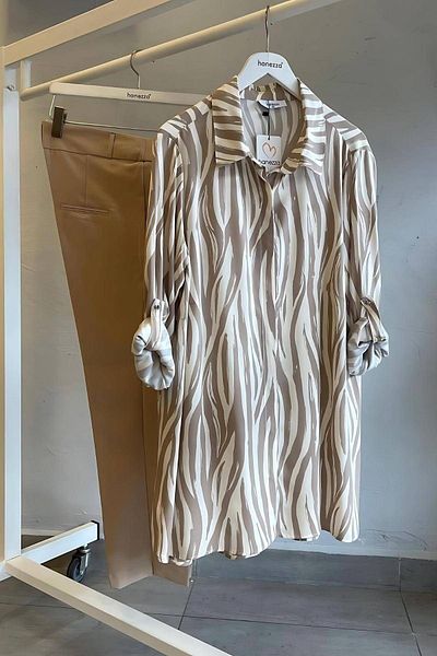 Hanezza " Savanna Stripe " Patterned Viscose Tunic |   Plus Size Cotton Shirt